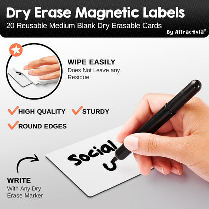 Attractivia Dry Erase Magnetic Labels 7.3 x 5.6 in, Dry Erase Magnets, 20-Pack, White Erasable Write-On All-Purpose Labels, for Office, Education, Home, Whiteboard