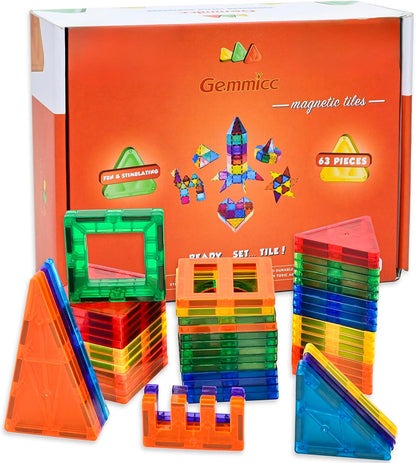 Gemmicc 100 PCS Magnetic Tiles with 2 Cars, STEM Approved Educational Magnet BuildingToys, Magnet Puzzles Stacking Blocks for Boys Girls