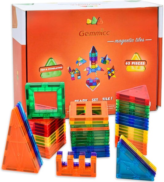 Gemmicc 100 PCS Magnetic Tiles with 2 Cars, STEM Approved Educational Magnet BuildingToys, Magnet Puzzles Stacking Blocks for Boys Girls