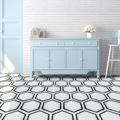Art3d 10-Pack Hexagon Peel and Stick Flooring Tile Marble Look, Self Adhesive Waterproof Vinyl Floor Tile for Living Room, Kitchen, Bathroom, Bedroom, 11.8" x 10.2" White Marble