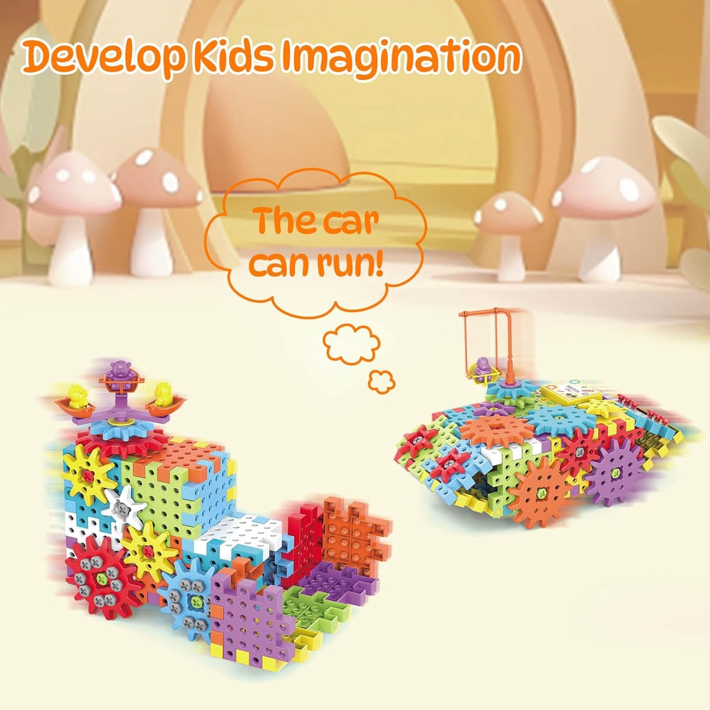 Pycoal Gears Building Blocks, STEM Educational Toys 234 PCS Gears Building Toys Kids Tool Set with Electric Drill, Electric Gear Building Blocks Birthday Gifts for Kids Age 3+