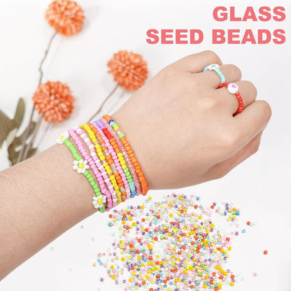 Redtwo 4mm Glass Seed Beads for Jewelry Bracelet Making Kit, Small Beads Friendship Bracelet Kit, Tiny Waist Beads with Letter Beads and Elastic String, DIY Art Craft Girls Gifts