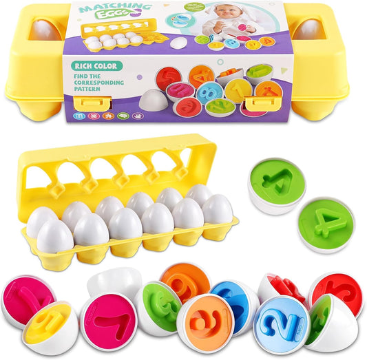 LOOIKOOS Easter Egg Toy for Toddlers 12 pcs Set Color & Shape Recoginition Sorter Puzzle for Easter Travel Bingo Game Early Learning Educational Toys Kids