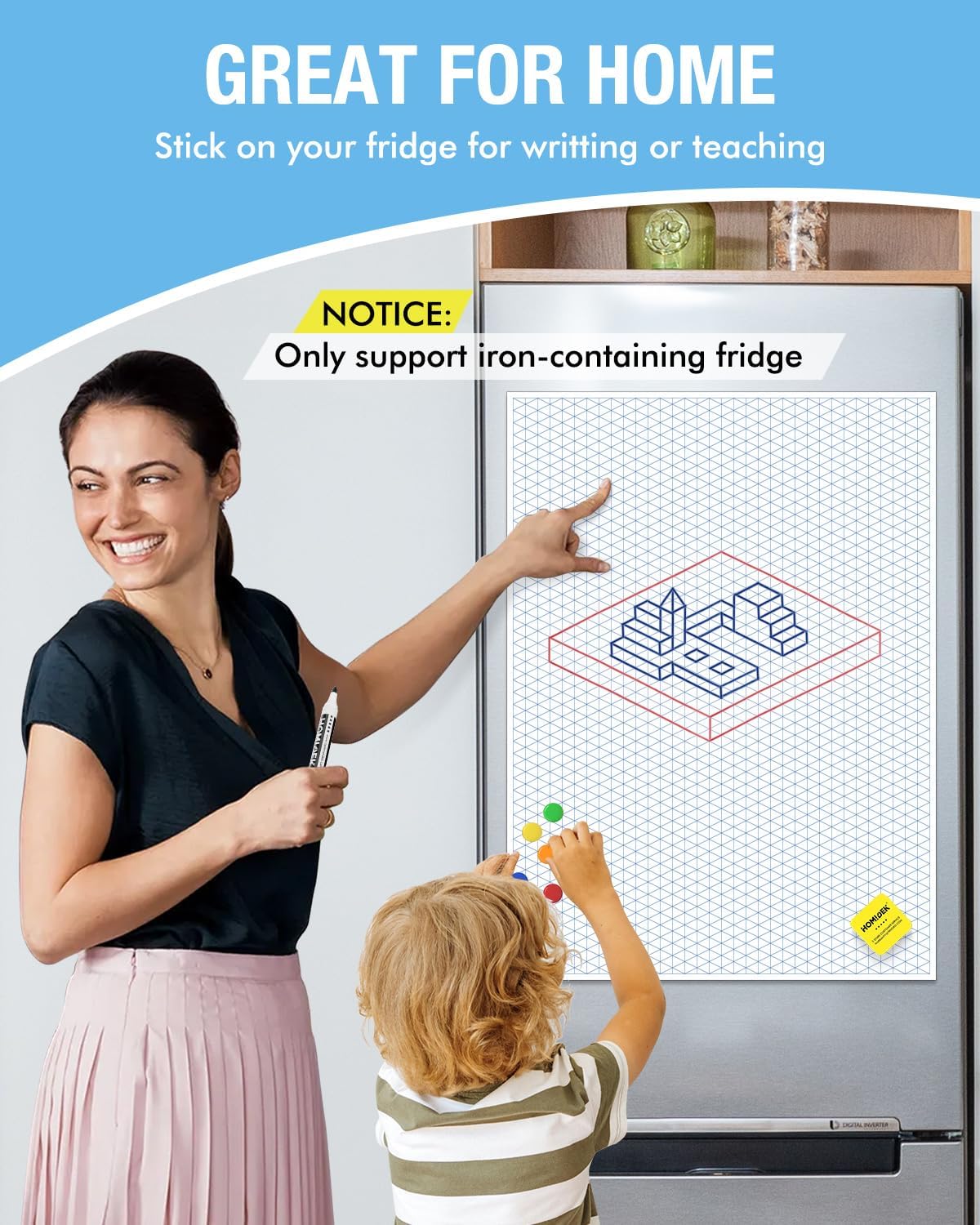 HOMiDEK Magnetic Handwriting Paper for Whiteboard - 17.5x24 in Dry Erase Writing Paper with Lines - Lined Notebook White Board with Markers, Magnet, Eraser