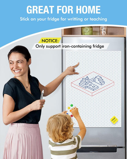 HOMiDEK Magnetic Handwriting Paper for Whiteboard - 17.5x24 in Dry Erase Writing Paper with Lines - Lined Notebook White Board with Markers, Magnet, Eraser