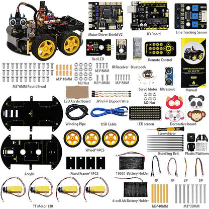 KEYESTUDIO Smart Car Robot,4WD Programmable DIY Starter Kit for Arduino for Uno R3,Electronics Programming Project/STEM Educational/Science Coding Kit for Teens Adults,15+