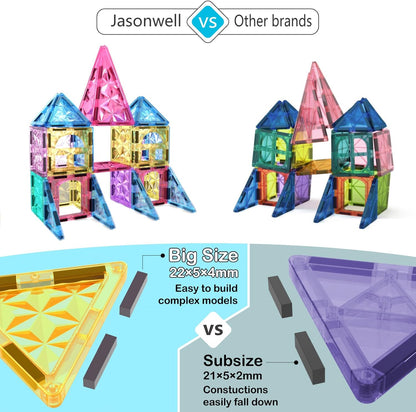 Jasonwell Magnetic Tiles Kids Magnetic Blocks 60PCS Building Sets 3D Magnet Toys Preschool Educational Construction STEM Toy Christmas Birthday Gifts for Toddlers Boys Girls 3 4 5 6 7 8 9 + Year Old