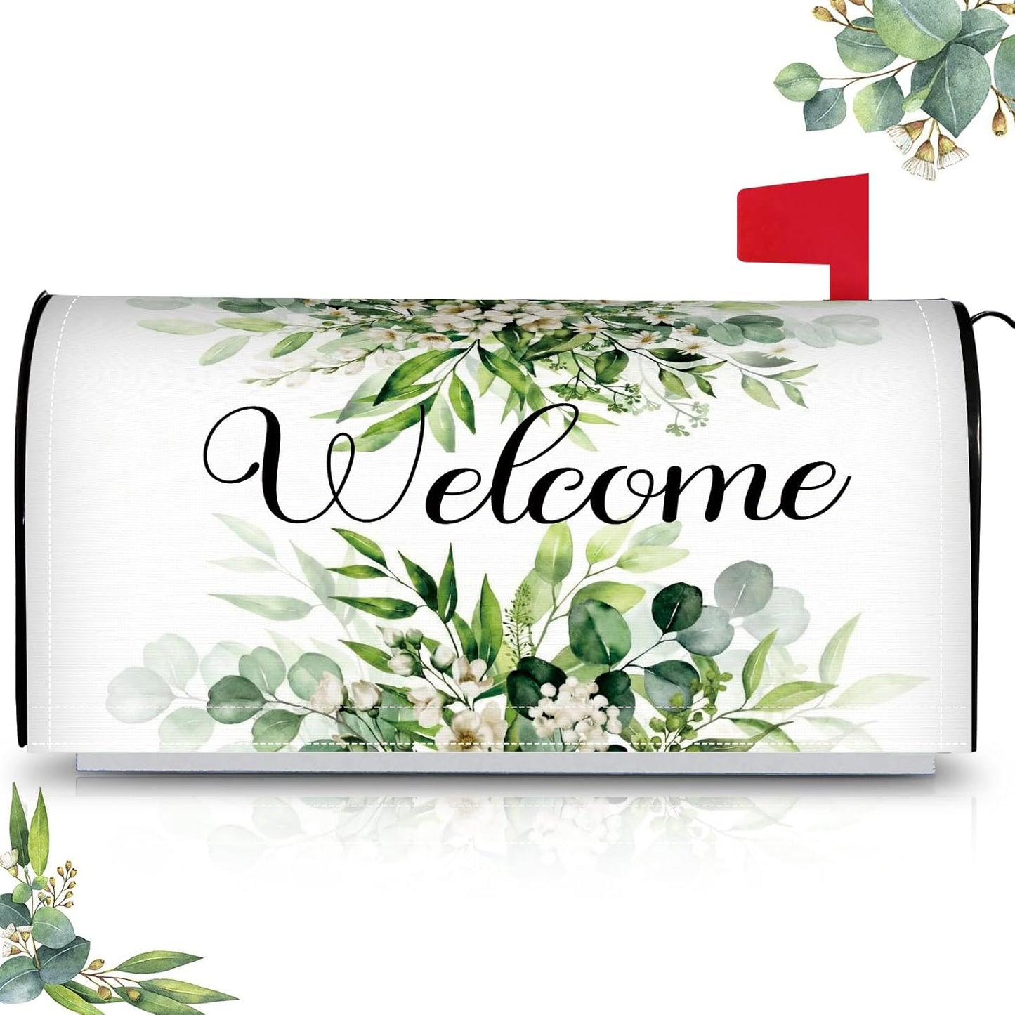 Tiamon Monogrammed L Mailbox Covers Magnetic Eucalyptus Welcome Letter Box Wrap Standard Size 21x18 Inch Spring Summer Leaves Mailbox Decor Eucalyptus Letter Numbers Decoration for Outdoor Garden Yard