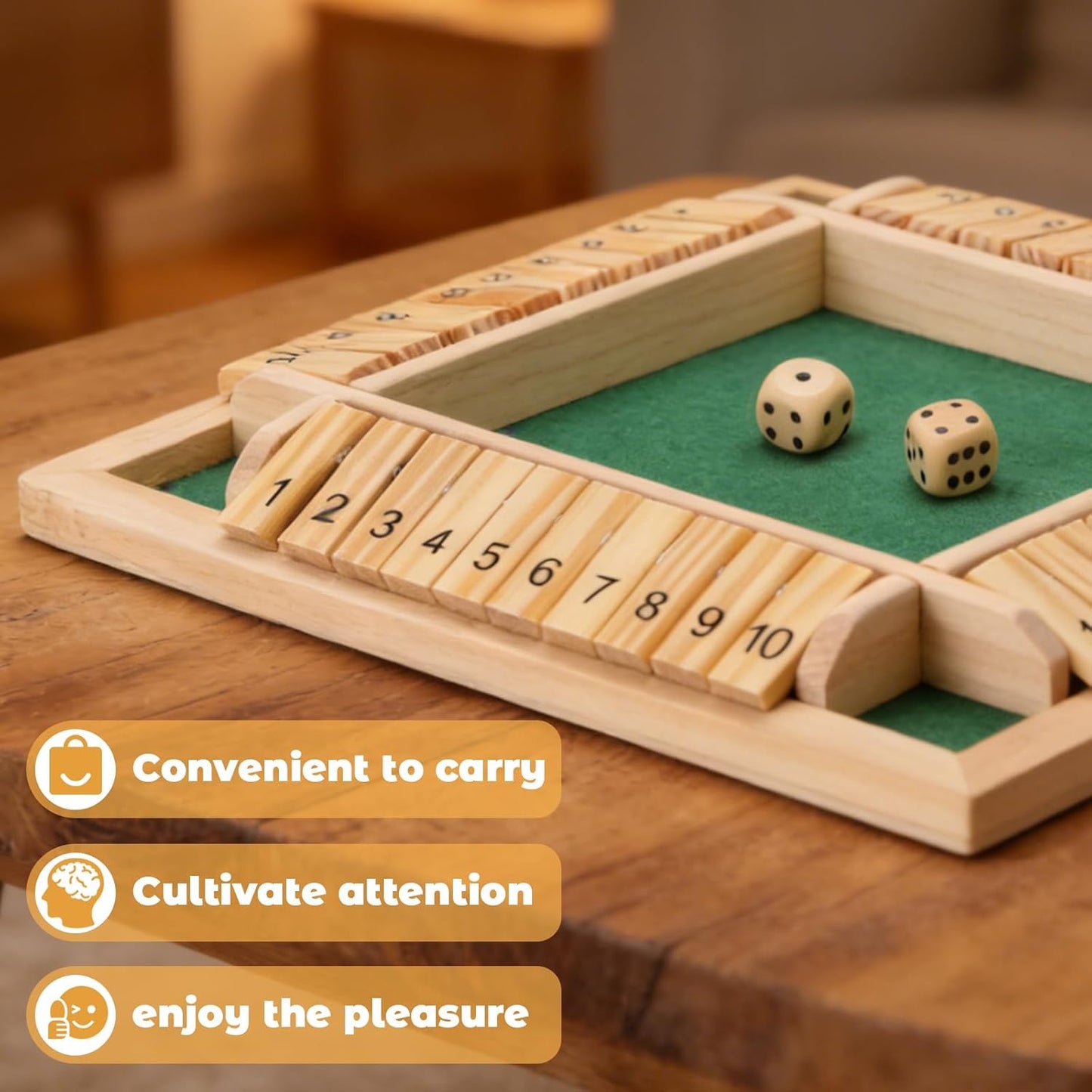 Shut The Box Game, 1-4 Players, Classic 8Dice Closed-Box, Improves Mathematical Skills, Suitable for Families, classrooms, and Gatherings (8.74 * 8.74 inches, Vibrant Colors)
