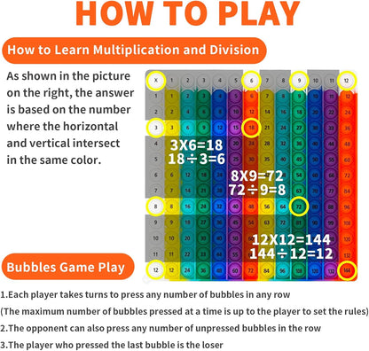 12x12 Multiplication Chart Games for Kids: Fun & Easy Learning! Press & Learn Multiplication Table Toy, STEM Math Skills Practice for Ages 4-12, Home & School Sensory Tool (US Certified Silicone)