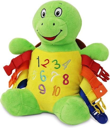Buckle Toys - Belle Turtle - Learning Activity - Develop Motor Skills and Problem Solving - Counting and Color Recognition - Airplane Travel Essentials - Kids Stuffed Animal