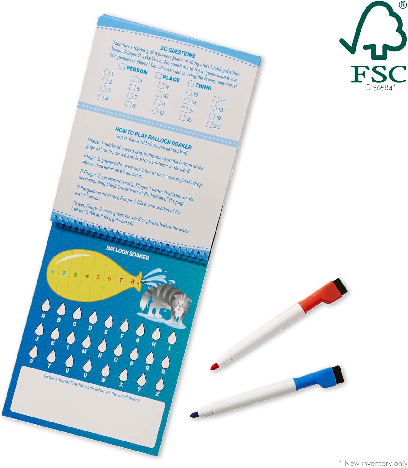 Melissa & Doug Write-On Reusable Games Activity Book - Travel Games and Kids Games With Dry Erase Markers for Kids, Road Trip Activities for Kids, Ages 6+ - FSC Certified