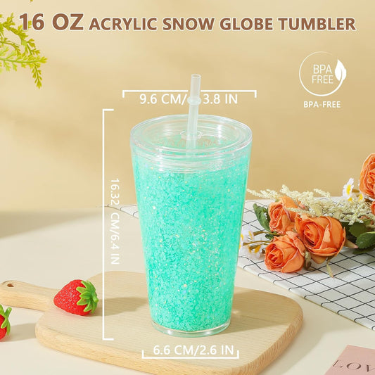 16 Oz Acrylic Kids Snowglobe Tumbler, 8 Pack Pre-Drilled Double Wall Plastic Snow Globe Cup for Glitter Snow Globe Diy