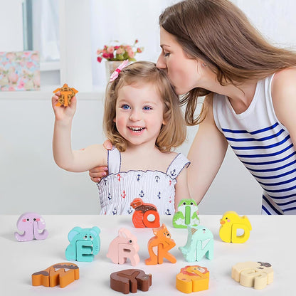 Animal Alphabet Puzzle Matching Game - Wooden Alphabet Learning Toys, ABC Puzzles for Toddlers 2-4, Montessori Educational Toys for Kids Ages 3-5 Up