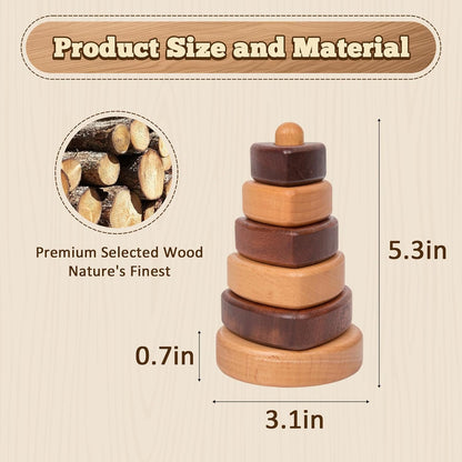 Adena Montessori Ring Wooden Stacking Toy,Montessori Geometric Stacker Wooden Educational Toy,Baby and Toddler Ages 12+ Months Shape Sorter and Stacking Toy, Stacking Tower Toy for Babies(Circle)