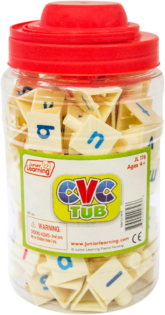 Junior Learning CVC Tri-Blocks Tub, 90 Blocks, Ages 4-5, Phonemic Awareness, Pre K-1, White