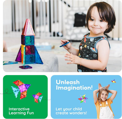 PicassoTiles 60 pcs Mini Magnetic Tiles Magnet Toys Travel-Friendly On-The-Go Building Blocks for Kids Compact Lightweight Creative playset Preschool Montessori Early Learning STEM Kids Toy Ages 3+.
