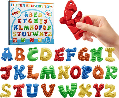 26PCS Alphabet Letter Fidget Toys, Textured Sensory Stress Relief Set for Autism ADHD Kids, Calming Anxiety Fidget Toys for Students, Classroom Prizes & Party Favors