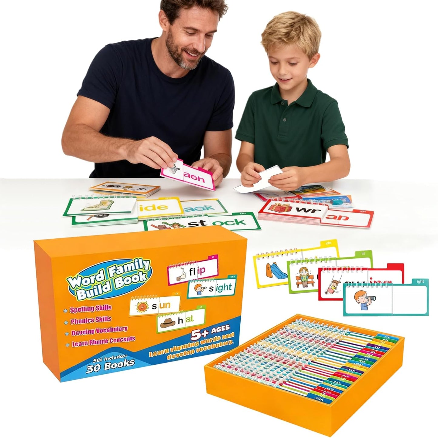 30 Read and Rhyme Flip Books, Word Family Build Book, Read and Rhyme Flip Books for Kids 3-8 - Builds Foundational Reading Skills, Comprehensive Vocabulary Building, Kid-Friendly Design (1 Set)(1)