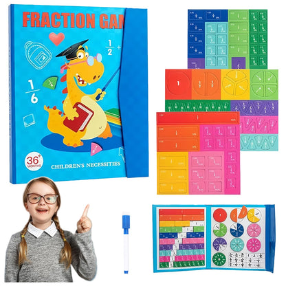 Magnetic Fraction Demonstration Book, 102 Pcs Magnetic Fraction Disc Set, Montessori Math Teaching Aid for Kids 3+ (Dinosaur)