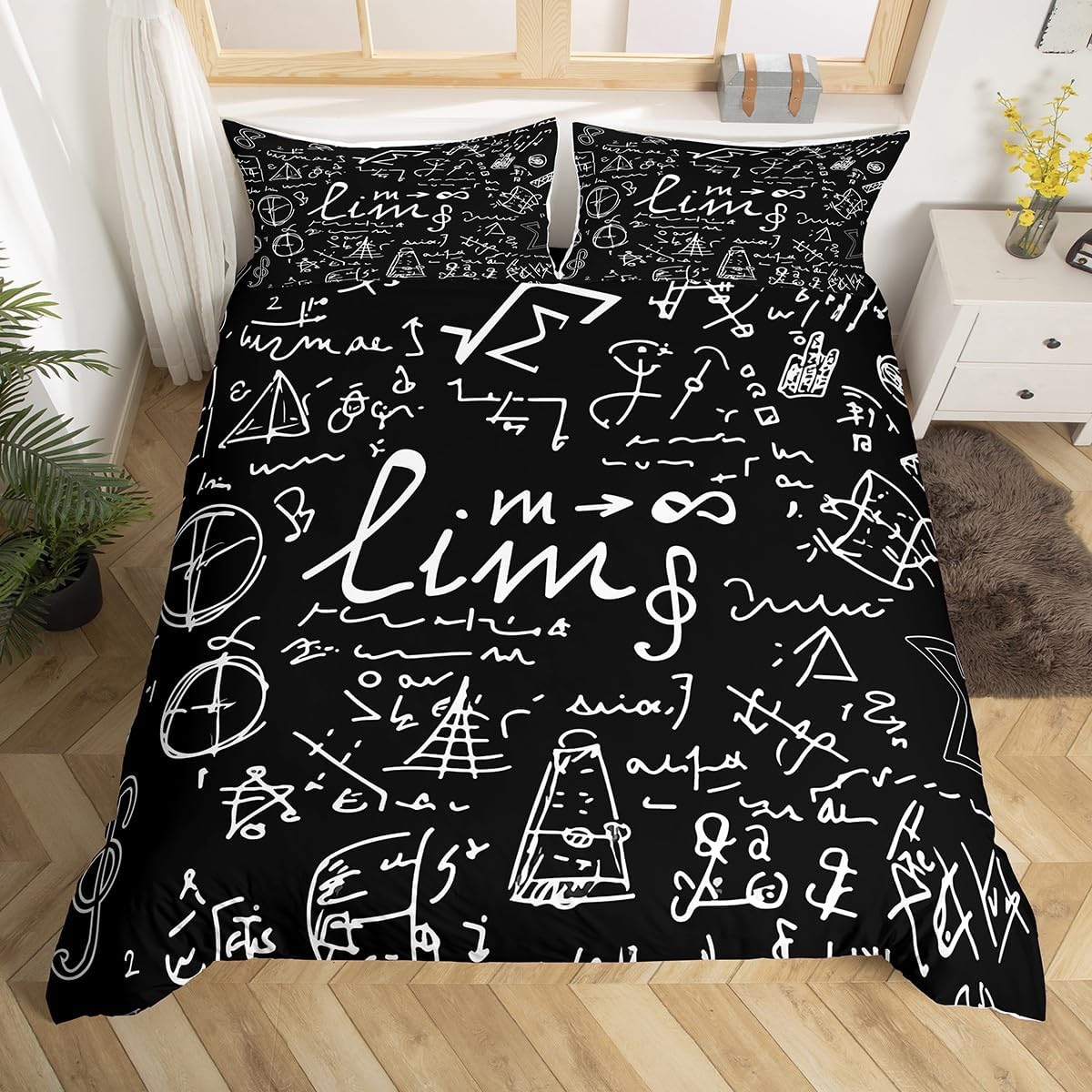 Erosebridal Science Theme Bedding Set Queen Size for Boys Girls Chemistry Periodic Table Print Duvet Cover Chemical Subject Theme Comforter Cover Teens Kids Math Science Atyle Bedspread Cover 3 Pcs