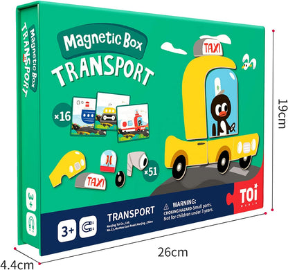 Toi Kids Magnet Toys Magnetic Jigsaw Puzzle Boxes with Game Board for Kids Ages 3-8, Portable Travel Game, Transport