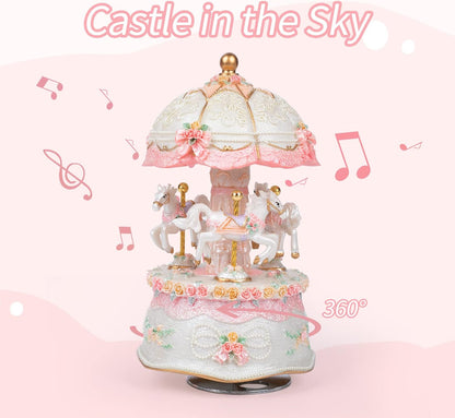 Unicorn Musical Snow Globe for Kids Girls Carousel Music Box with 7 Led Lights Swirling Glitter for Birthday Valentines