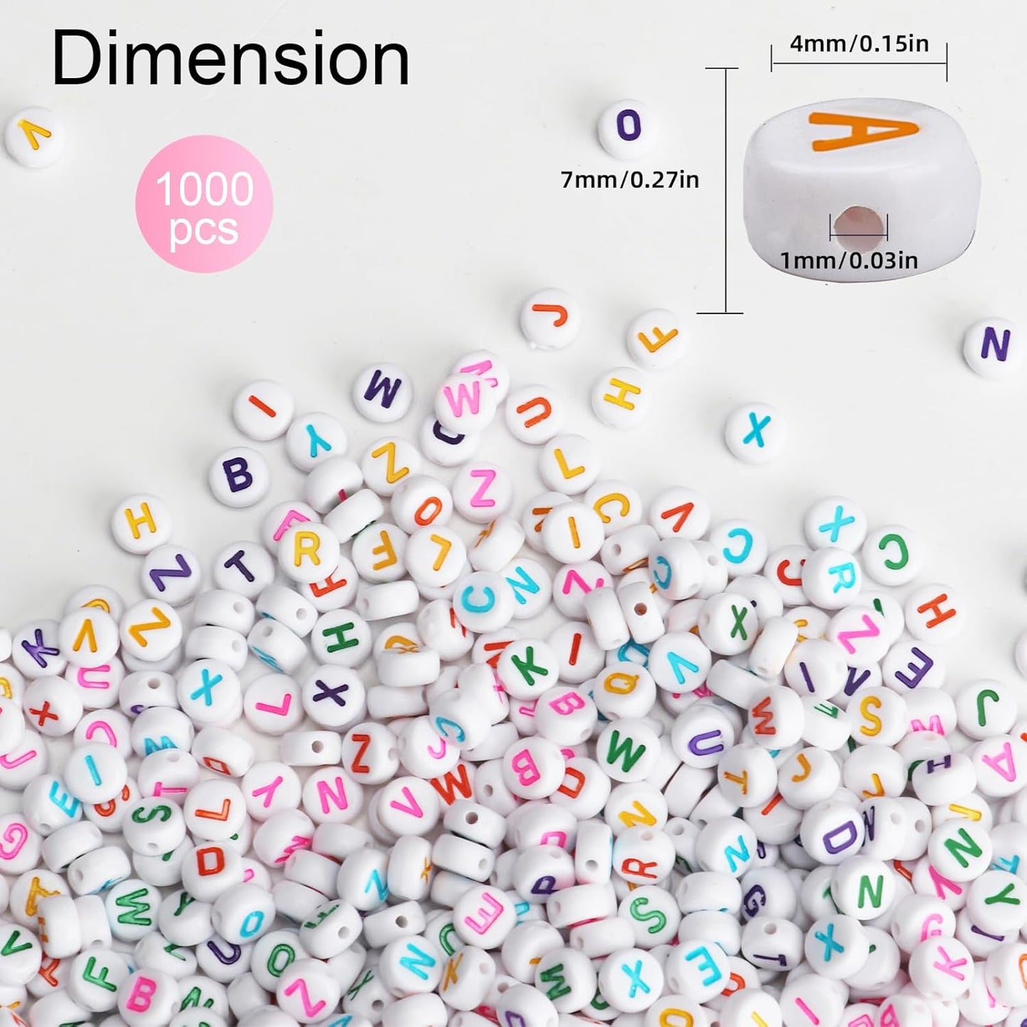 SUTOUG 1000PCS Colourful Letter Beads for Threading, 4 x 7 MM Acrylic Round Alphabet Beads for Jewellery DIY Making Crafts Bracelets Necklaces Ornaments