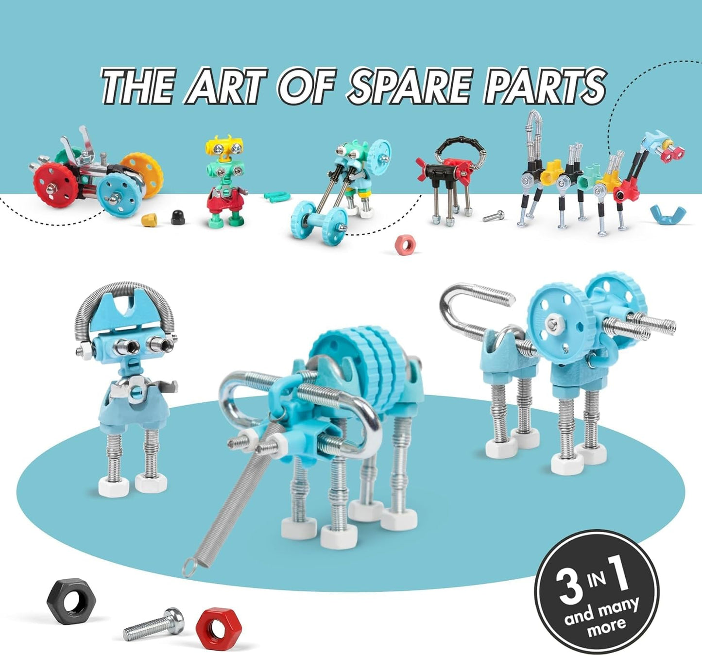 The Off Bits Erector Set: Animal Mini STEM Toys for Kids 6+, Toy Building Sets with Nuts & Bolts, STEM Building Toys Gifts for Boys and Girls (Blue Elephant)