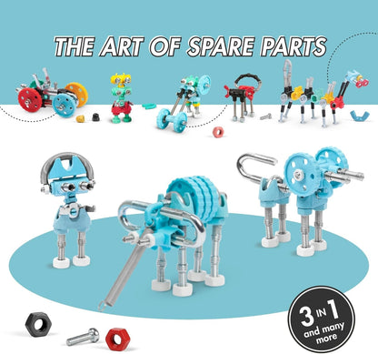 The Off Bits Erector Set: Animal Mini STEM Toys for Kids 6+, Toy Building Sets with Nuts & Bolts, STEM Building Toys Gifts for Boys and Girls (Blue Elephant)