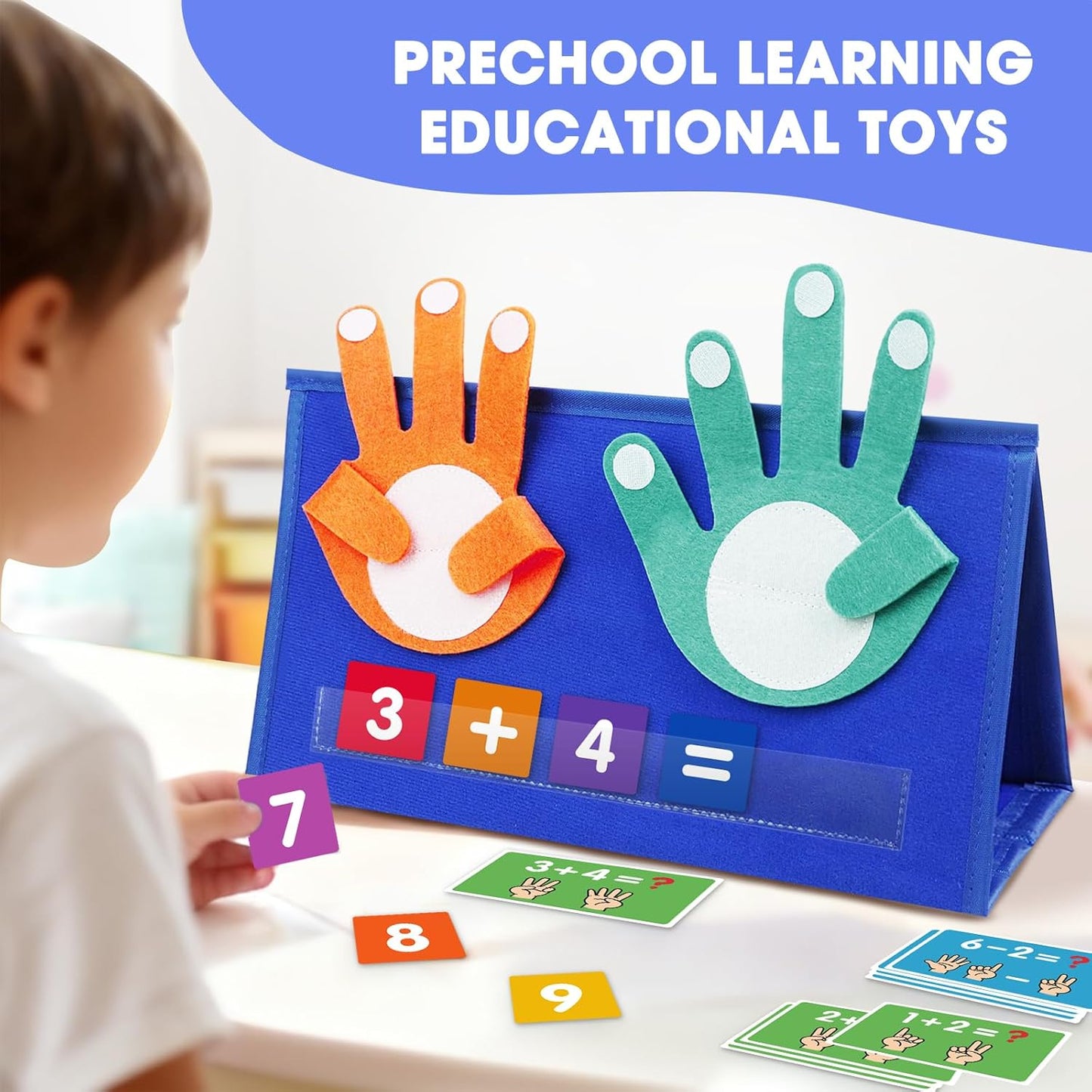 Auchq Preschool Learning Toys for Toddlers 3 4 5 Years Old, Montessori Educational Math Manipulates Number Counting Blocks for Kids, Finger Counting Math Desktop Toy for Boys Girls Birthday Gifts.