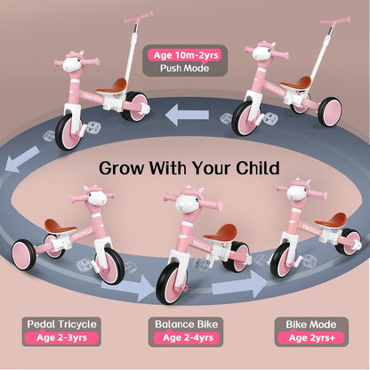 Tricycle for Toddlers 1-3 Year Olds, 5 in 1 Toddler Balance Bike 2-4 Years Old Boys Girls, Push Trike Toys with Adjustable Handle, Birthday Gifts for 2 3 4 5 Year Old Kids Bike (Blue)