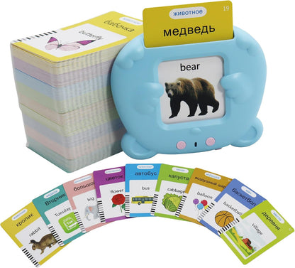 Spanish & English 510 Words Alphabet Bilingual Talking Flash Cards for 3-8 Years Toddlers, Pocket Speech Buddy Therapy Autism Toys, Educational Learning Interactive Toy for Boys Girls Kids Gifts Blue