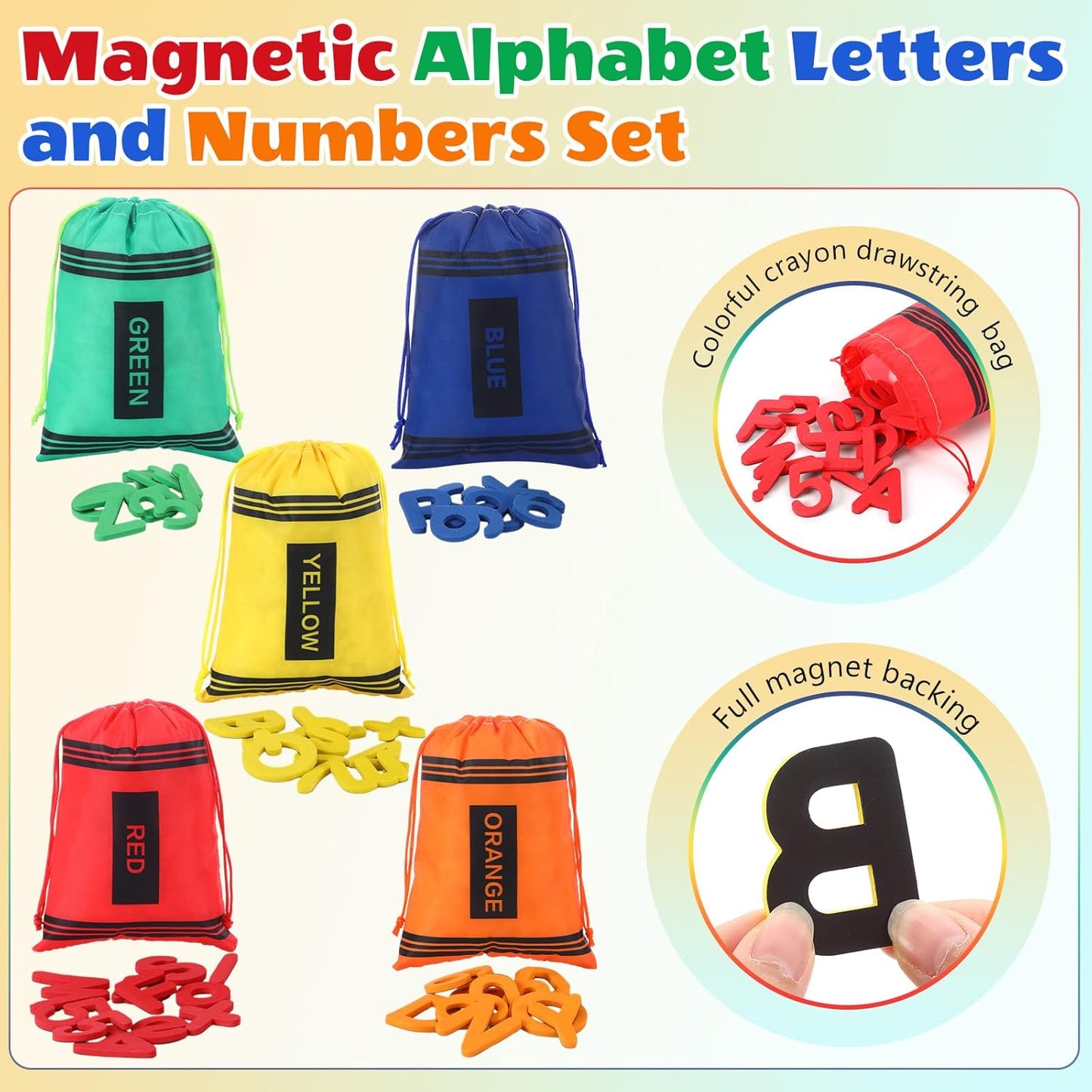 Blosssound 79 Pcs Magnetic Alphabets Game Magnetic Letters and Numbers with 5 Crayon Storage Bags Uppercase Lowercase ABC 123 for Preschool Kids 100 Days of School Classroom Learning Spelling Counting