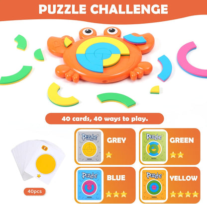 Crabzzle Educational Puzzles for Kids Ages 3+, 2-in-1 Match Picture Fraction Learning Brainteaser Toy
