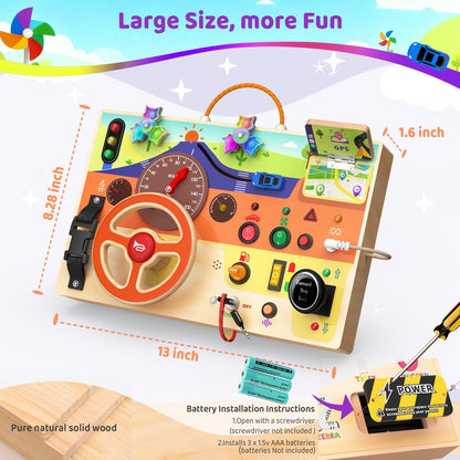 UdoUto Montessori Wooden Busy Board for Toddlers with LED Light Lights & Switches,Portable Activity Board for Car & Airplane Travel Toys, Christmas & Birthday Gift for 1-3 Year Old Boys & Girls