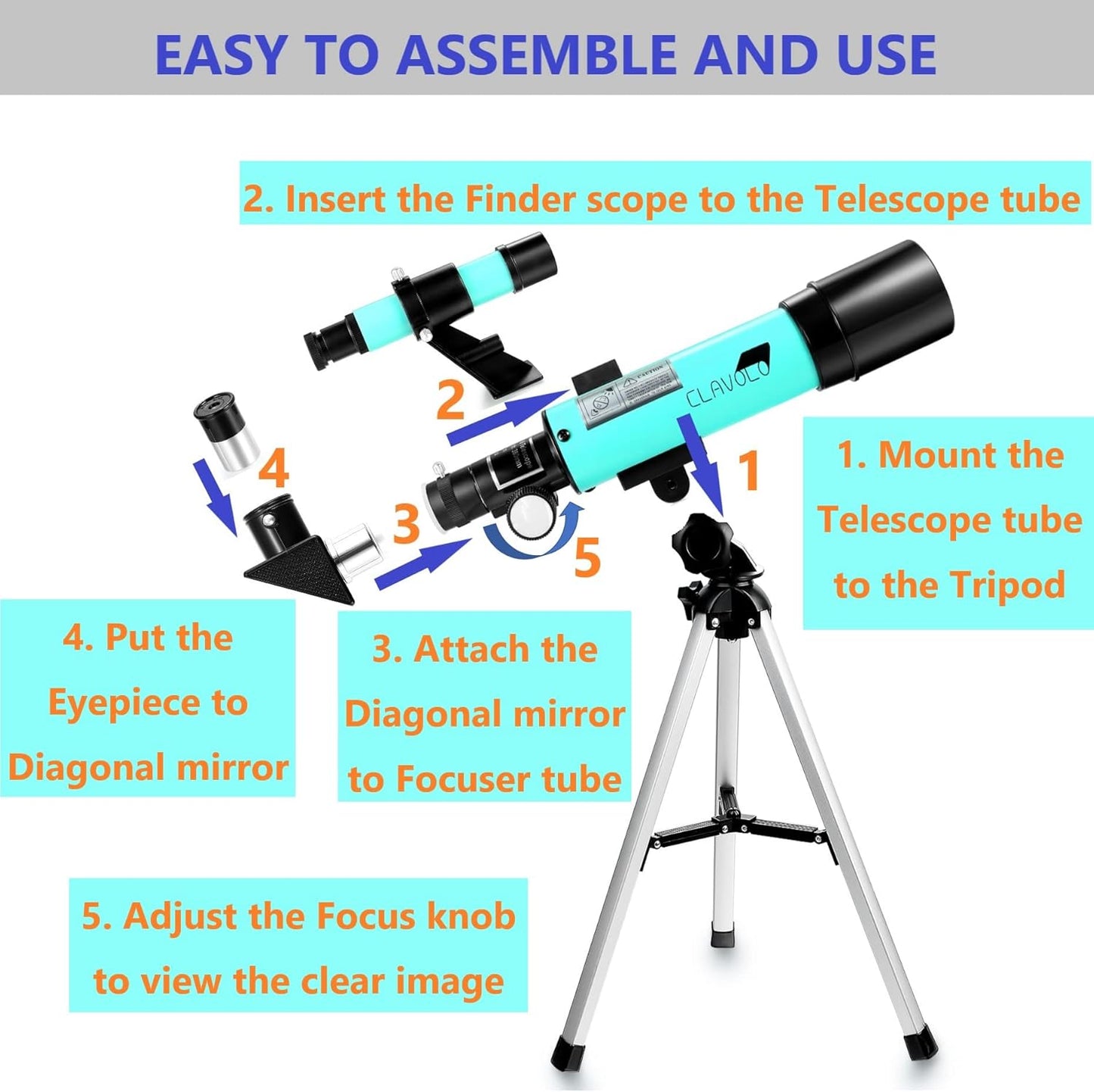 Refractor Telescope with Finder Scope for Kids & Astronomy Beginners, Travel Telescope with 3 Eyepieces Magnification 18X – 135X