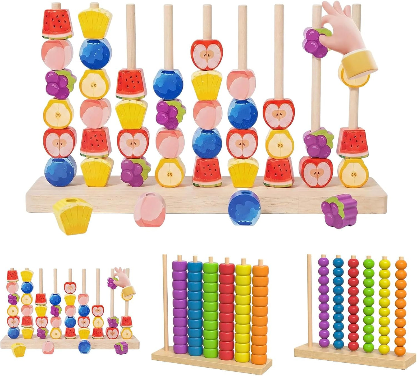 Color Stack Match Game for Adults,Fast Pattern Tabletop Puzzle Challenge with Wooden Stacking Rings, Competitive Brains Teaser Activity for Family Night Strategy Pattern Play (Bead)