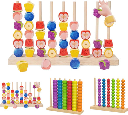 Color Stack Match Game for Adults,Fast Pattern Tabletop Puzzle Challenge with Wooden Stacking Rings, Competitive Brains Teaser Activity for Family Night Strategy Pattern Play (Bead)