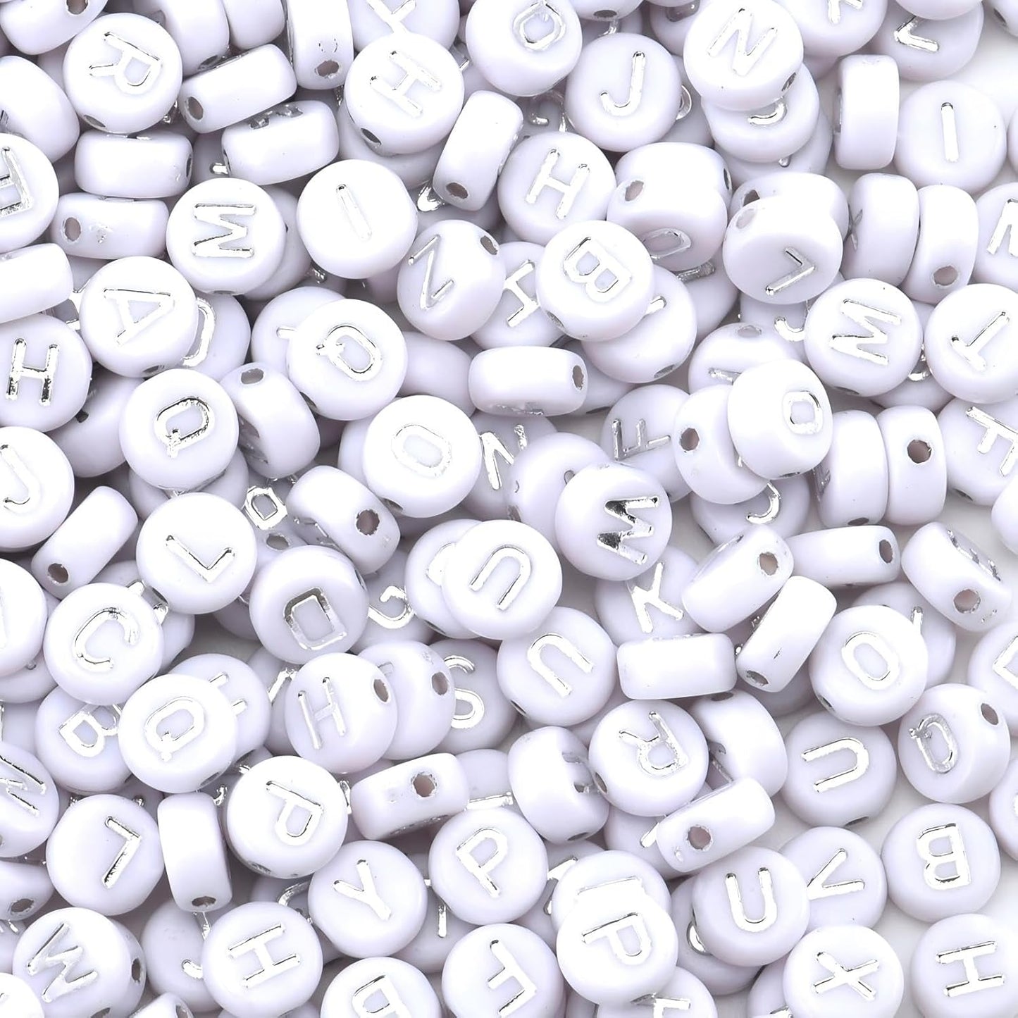 1600Pcs White and Silver Round Letter Beads A-Z, 4X7mm Acrylic Alphabet Beads for Jewelry Making