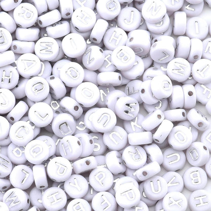1600Pcs White and Silver Round Letter Beads A-Z, 4X7mm Acrylic Alphabet Beads for Jewelry Making