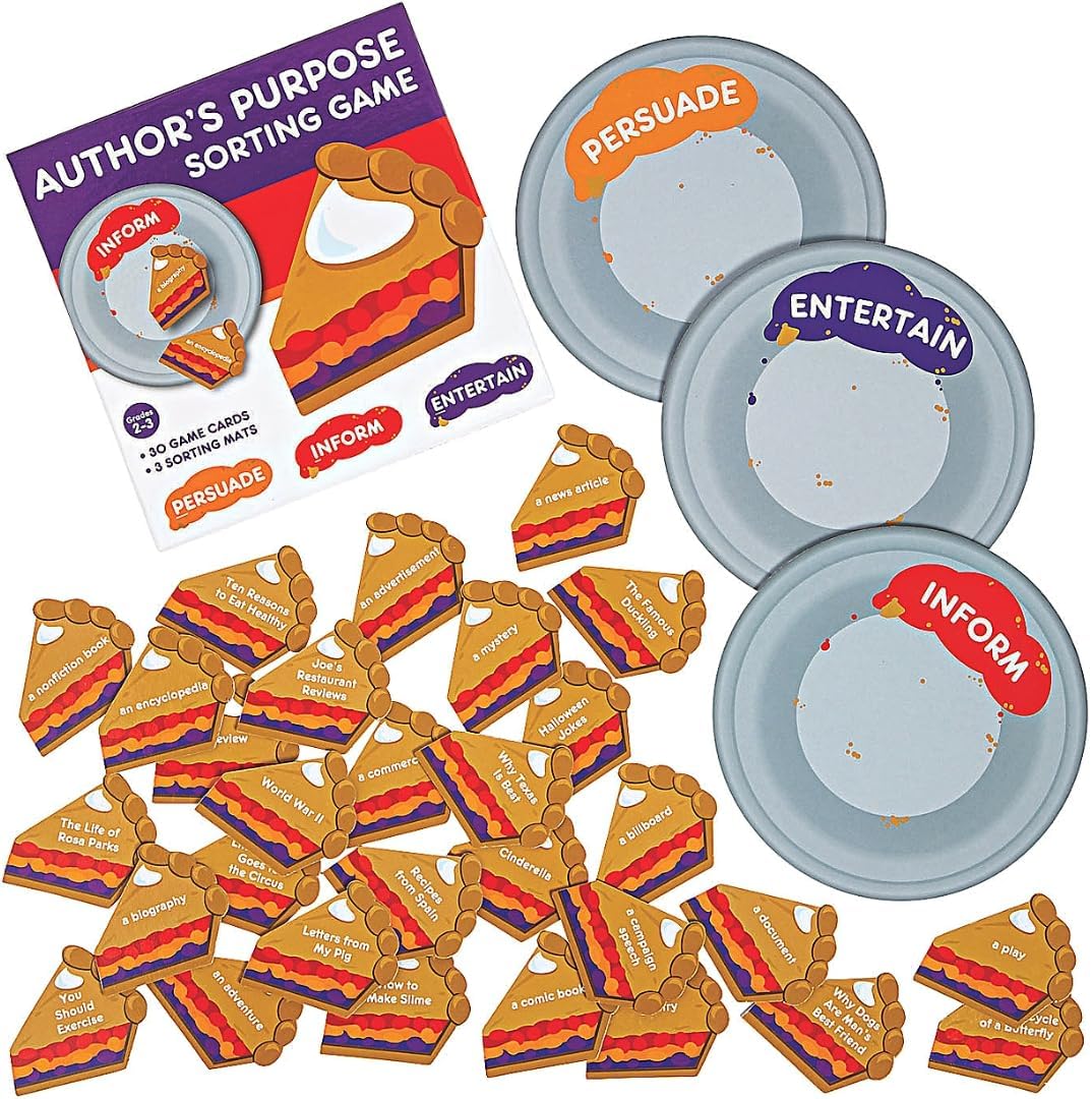 Fun Express Authors Purpose Sorting Game - 33 Pieces - Educational and Learning Activities for Kids