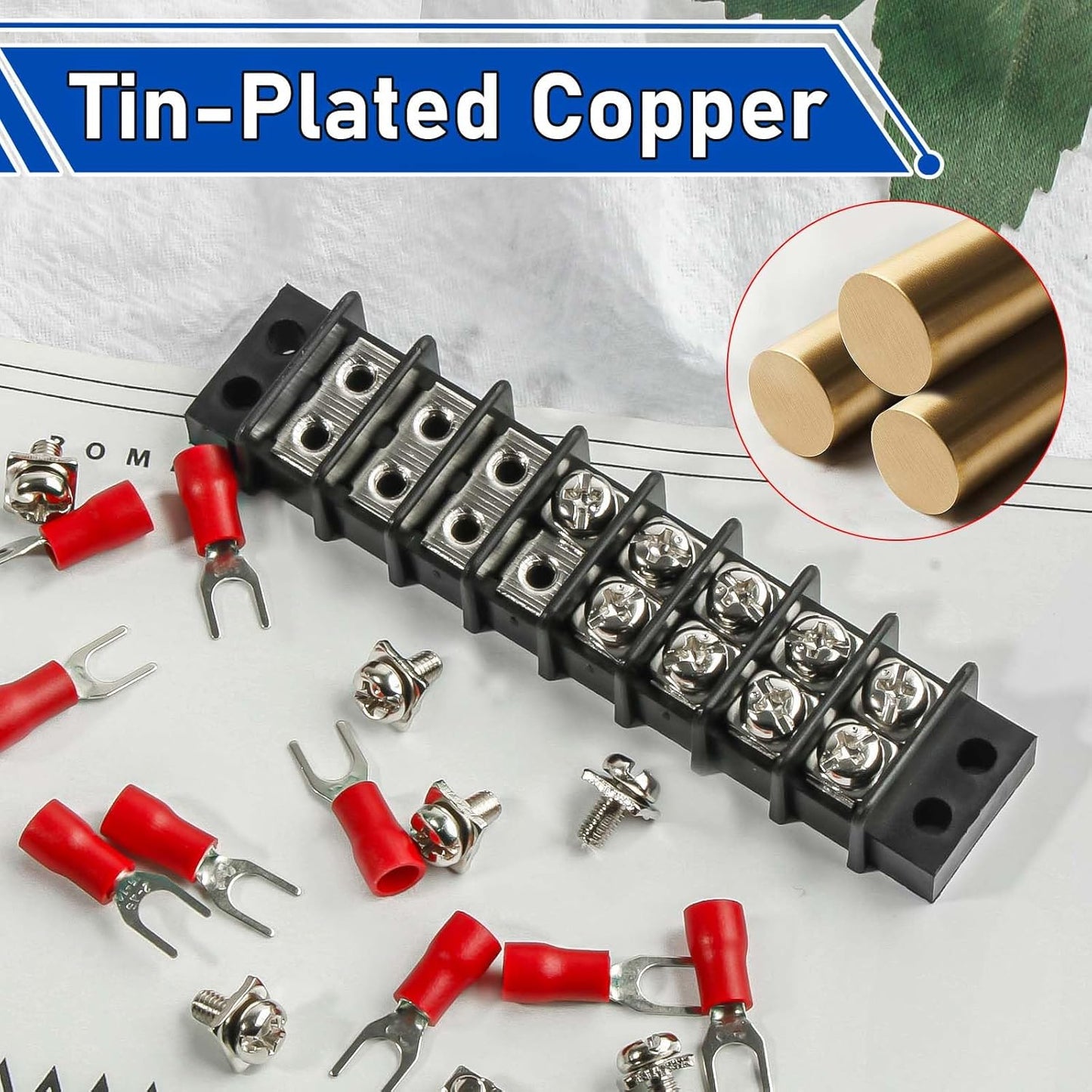 3sets 10 Position Terminal Strips， Dual Screw Terminals Block Strip with 16-14AWG Insulated Fork Wire Connectors for Electrical Wiring