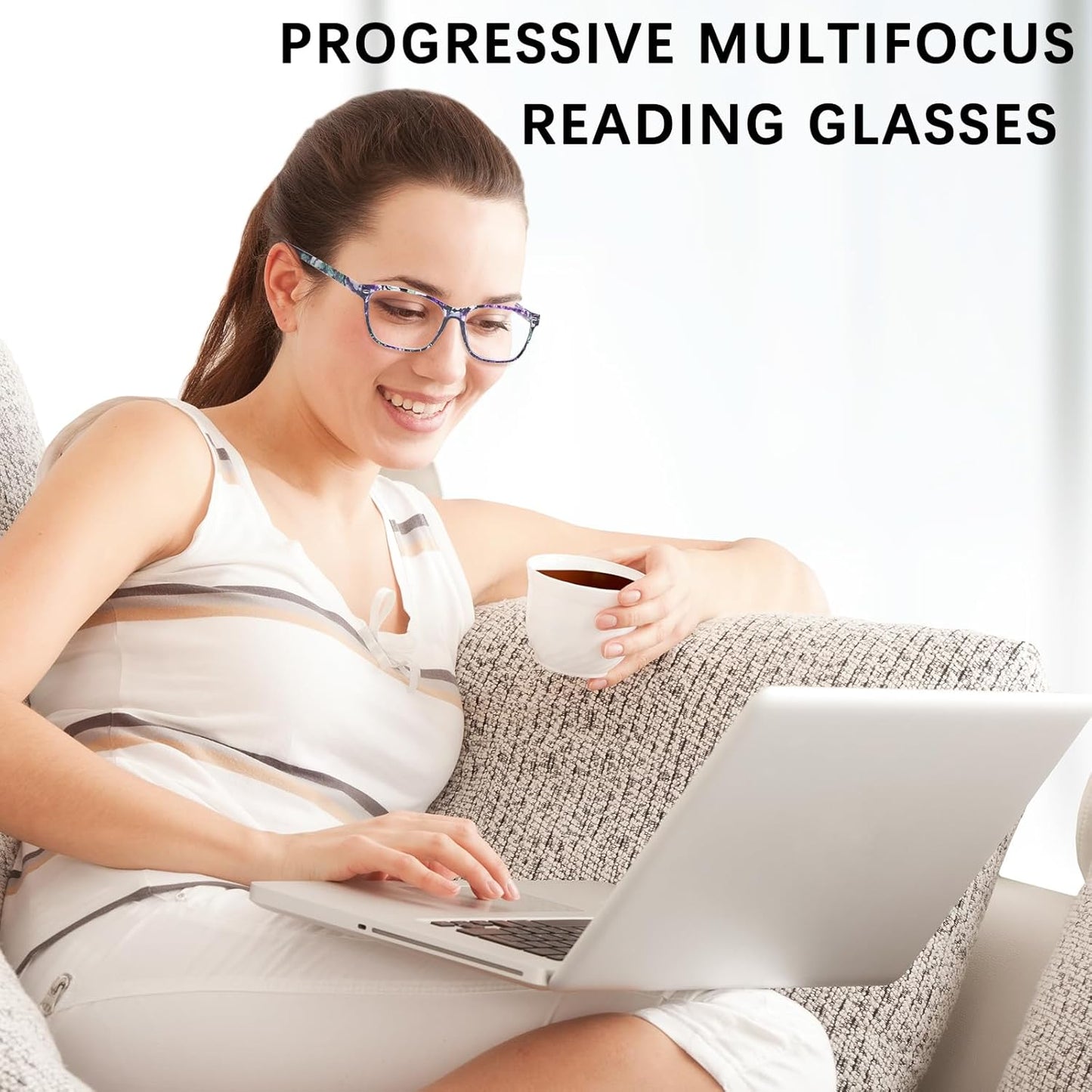 CLASAGA Progressive Multifocus Reading Glasses for Women, Pattern Print Blue Light Block Stylish Ladies Computer Readers