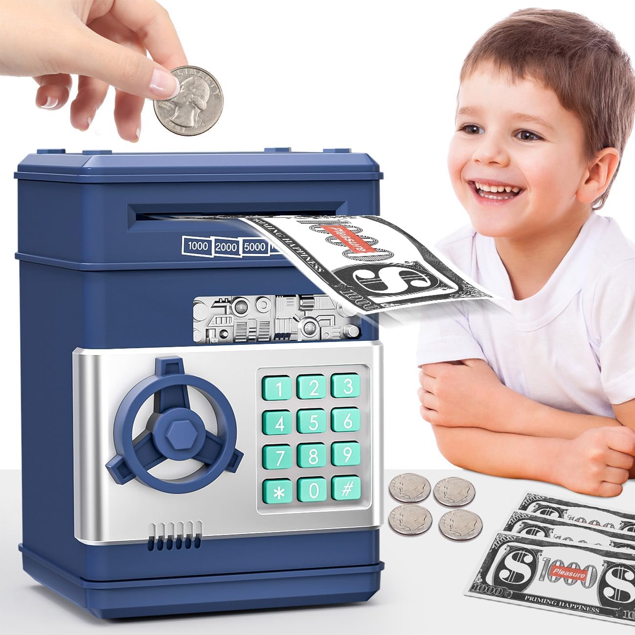 Kids Piggy Bank for Girls - Toys for 5 6 7 8 9 10 Year Old Girl Birthday Gifts - Electronic Piggy Bank ATM Machine Money Safe for Kids Toys Age 6-8-10