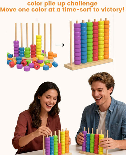 Color Pile Up Challenge, Color Matching Stacking Puzzle Game, Wooden Color Match Challenge Game, Rainbow Ring Challenge Stack Puzzle, Easter Basket Stuffers, Tabletop Brain Games For Family (L-2SET)