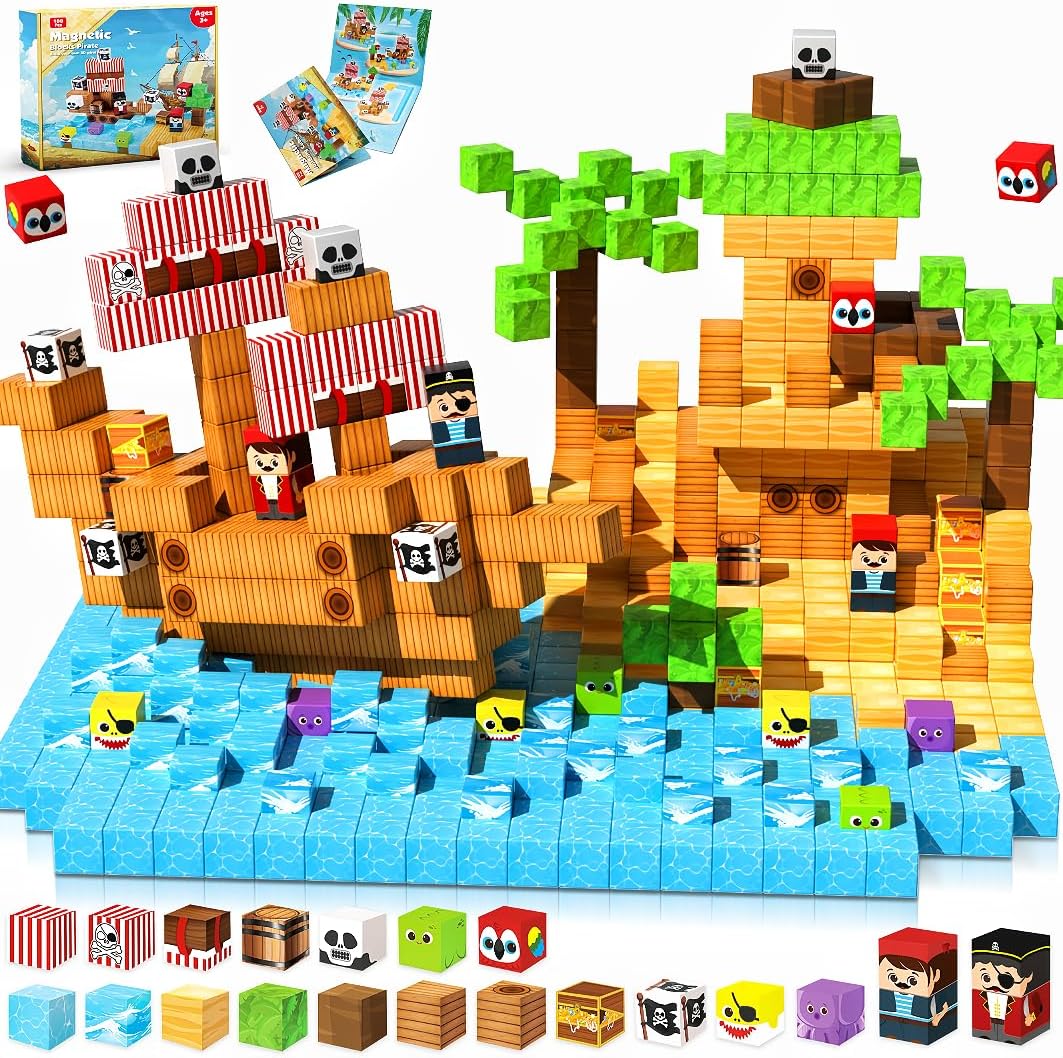 Magnetic Blocks - 200PCS Magnetic Blocks with 6 Base Plate, Magnetic Building Blocks for Kids Ages 4 5 6 7 8, Stacking Magnets for Kids, Birthday Gifts for 3-10 Year Old Boy Girls, STEM Toys