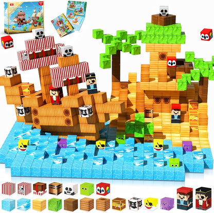Magnetic Blocks - 200PCS Magnetic Blocks with 6 Base Plate, Magnetic Building Blocks for Kids Ages 4 5 6 7 8, Stacking Magnets for Kids, Birthday Gifts for 3-10 Year Old Boy Girls, STEM Toys