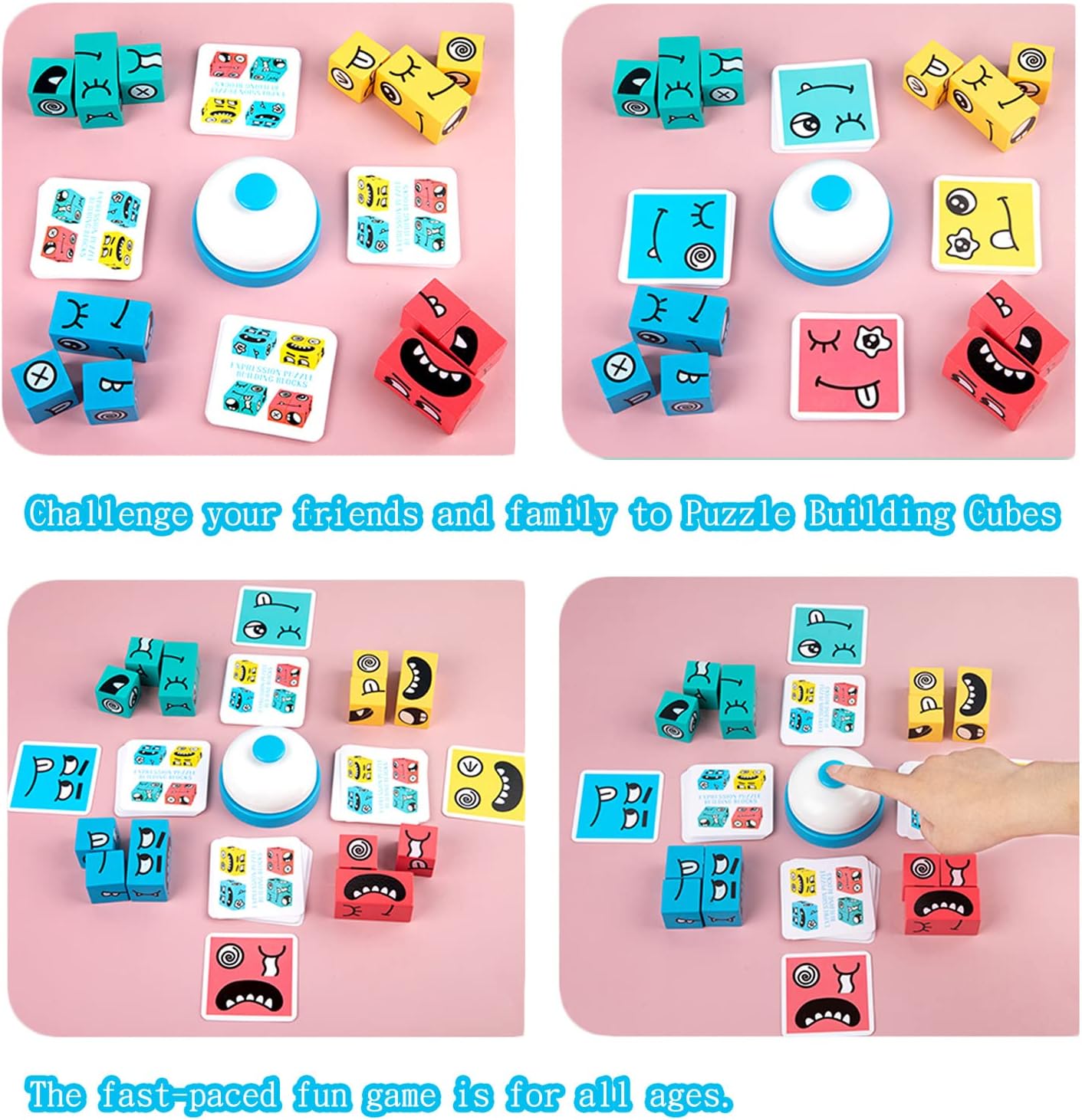 Wooden Face Changing Magic Cube Game, Expression Puzzle Building Blocks Pattern Matching Game, Educational Puzzles Toy Board Games for Kids and Adults with Bell