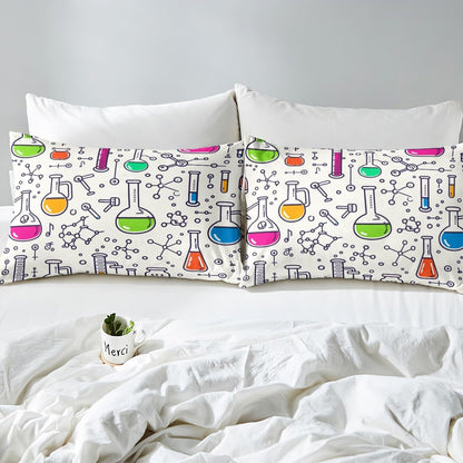 Erosebridal Chemistry Bedding Set Chemical Equation Comforter Cover for Kids Boys,Science Students Duvet Cover Test Tube Microscope Chemical Equipment Bed Set Full,Science Educational Dorm Room Decor